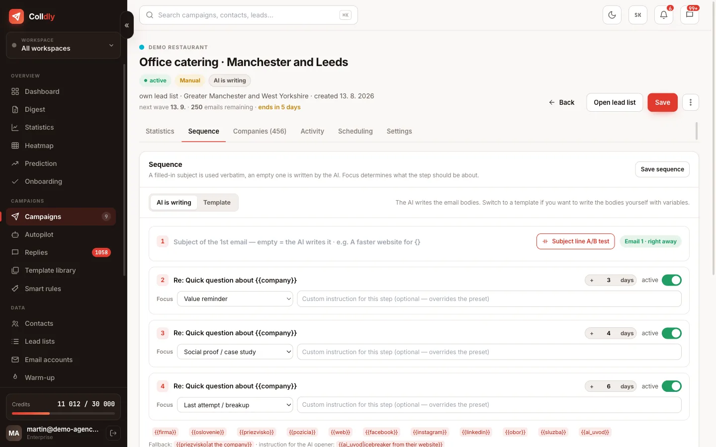 Campaign detail in Colldly with AI generated emails