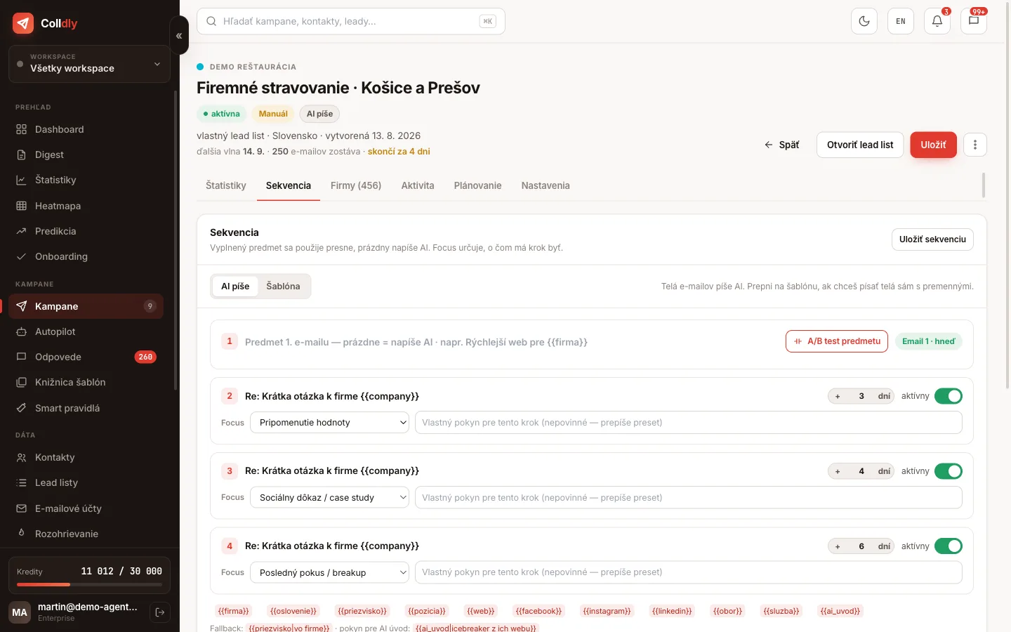Detail kampane v Colldly s AI generovanými e-mailami
