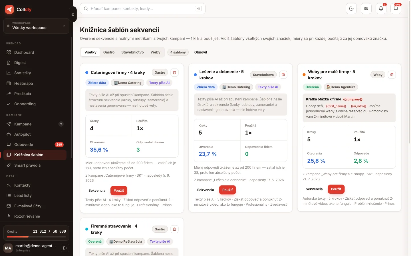 Knižnica sekvencií v Colldly s metrikami použitia a odpovedí